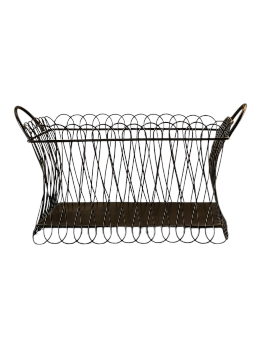 Decorative Metal Wire Basket Scalloped Rim Metal Storage Bin with Handles Black